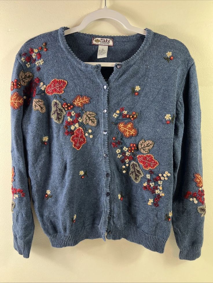 Kardigan Denim Blue Floral Embroidery
